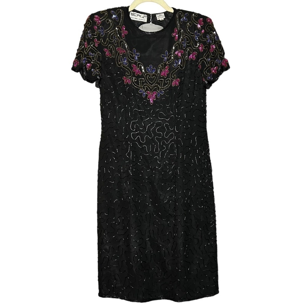Vintage Scala 100% Silk Beaded Dress Size Small